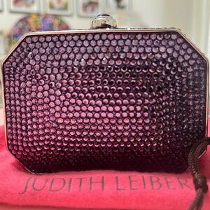 Judith Leiber Purple Crystal Minaudière with Silver Hardware